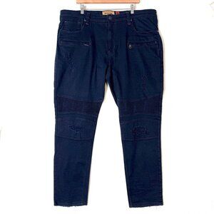 MAKOBI Denim M1961 Doll Biker Moto Cotton Distressed Slim Fit Jeans Mens 42 Blue